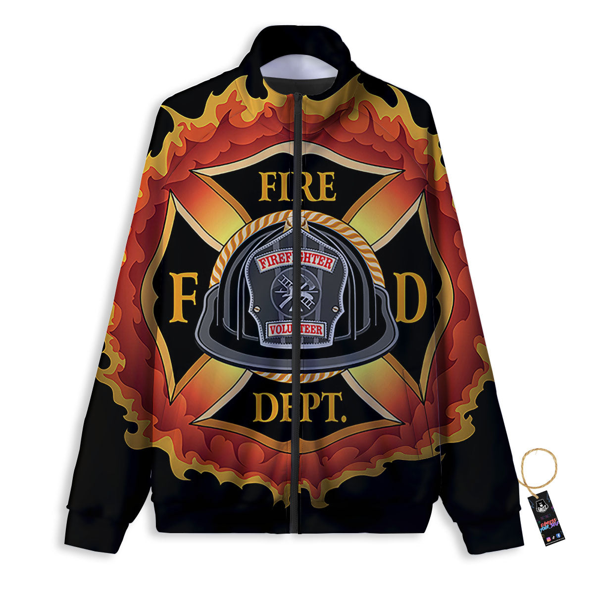 Firefighter Emblem Flaming Print Track Jacket-grizzshop