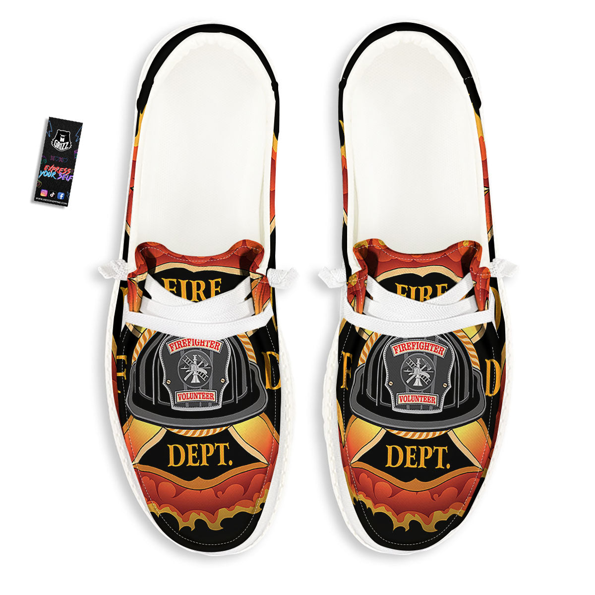 Firefighter Emblem Flaming Print White Loafers-grizzshop