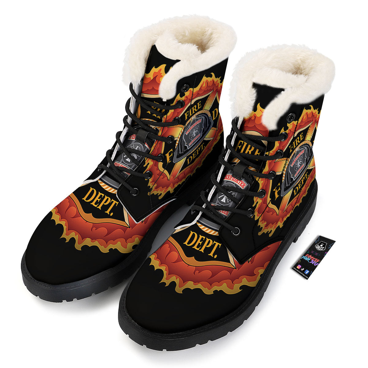 Firefighter Emblem Flaming Print Winter Boots-grizzshop