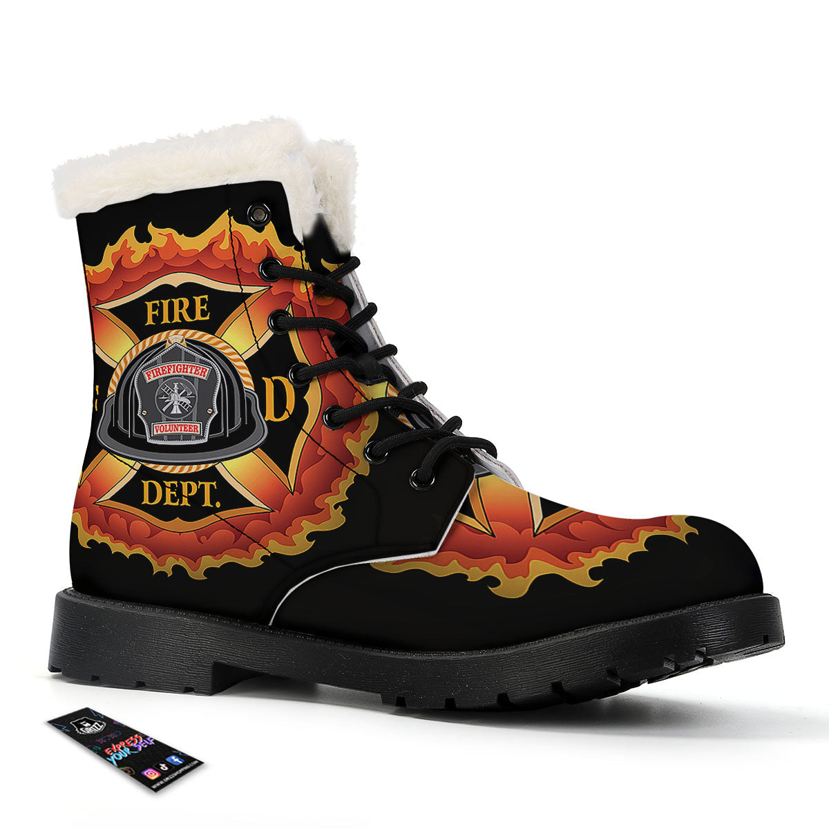 Firefighter Emblem Flaming Print Winter Boots-grizzshop