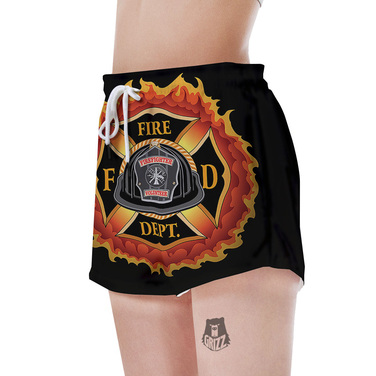 Firefighter Emblem Flaming Print Women's Shorts-grizzshop