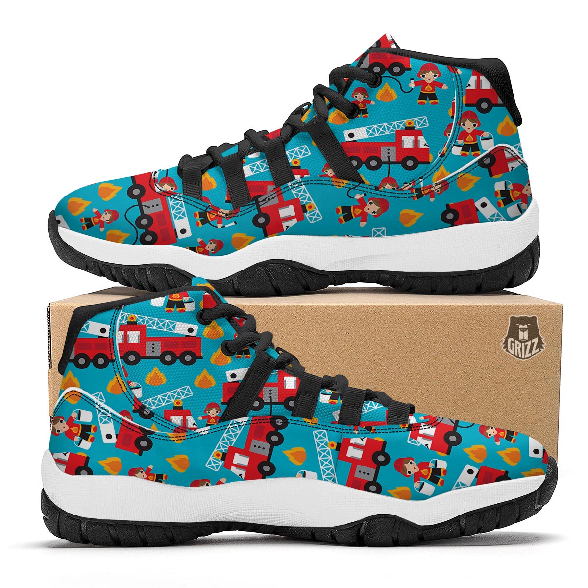 Firefighter Pattern Print Black Bball Shoes-grizzshop