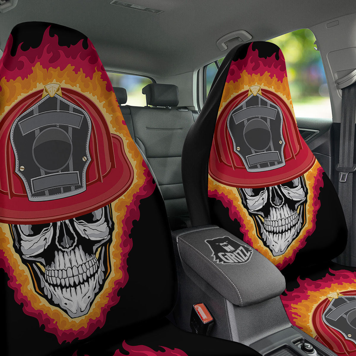 Firefighter Skull Flaming Print Car Seat Covers-grizzshop