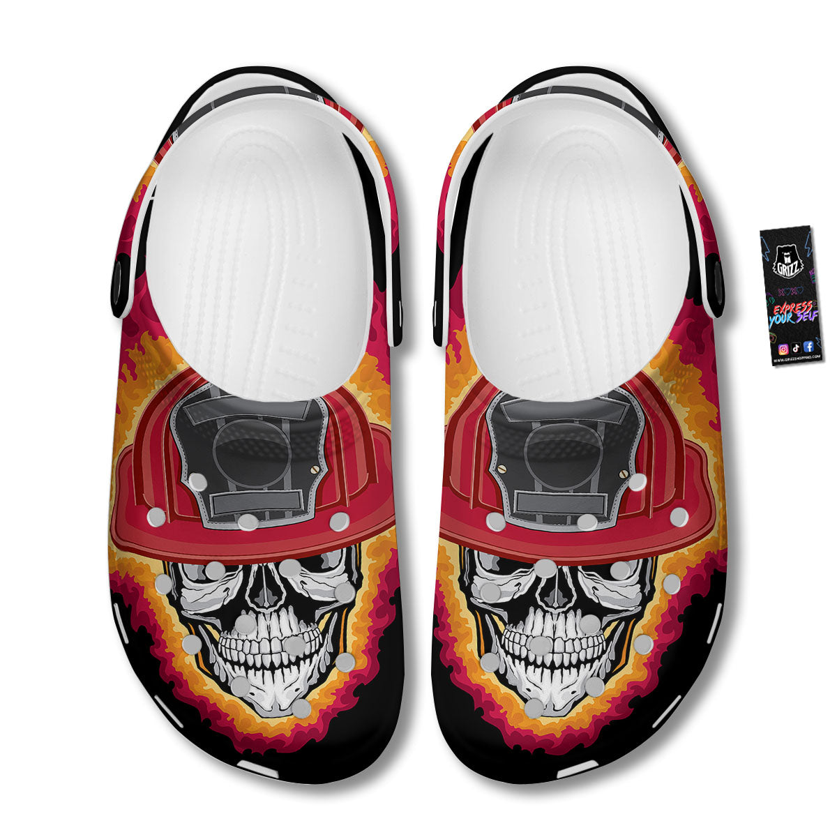 Firefighter Skull Flaming Print Clog-grizzshop