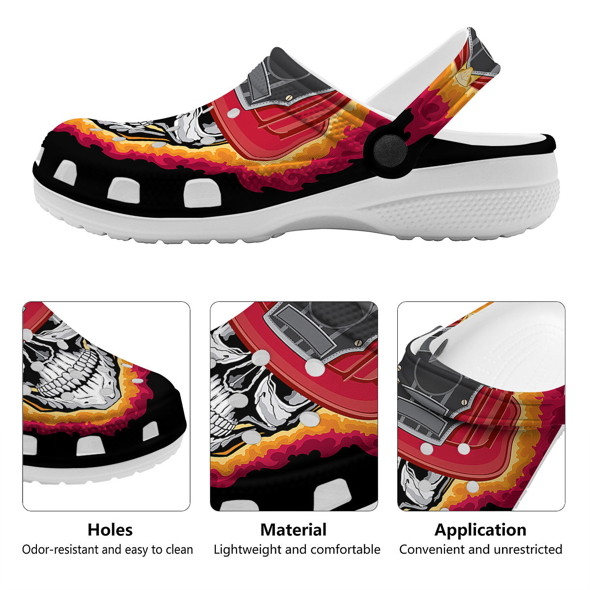 Firefighter Skull Flaming Print Clog-grizzshop