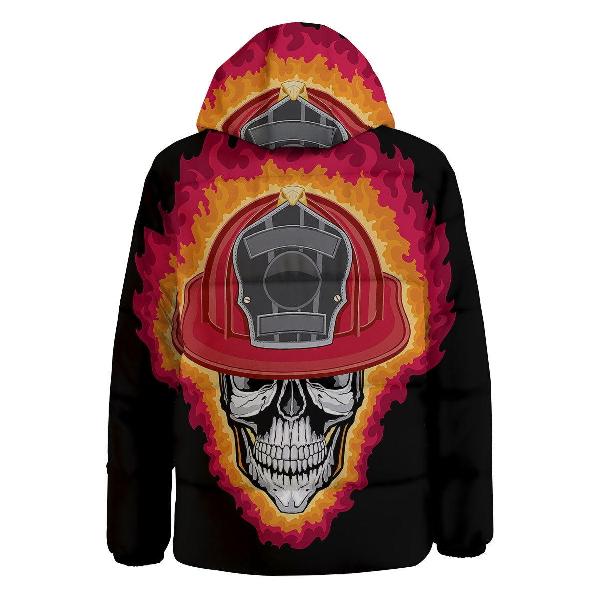 Firefighter Skull Flaming Print Down Jacket-grizzshop