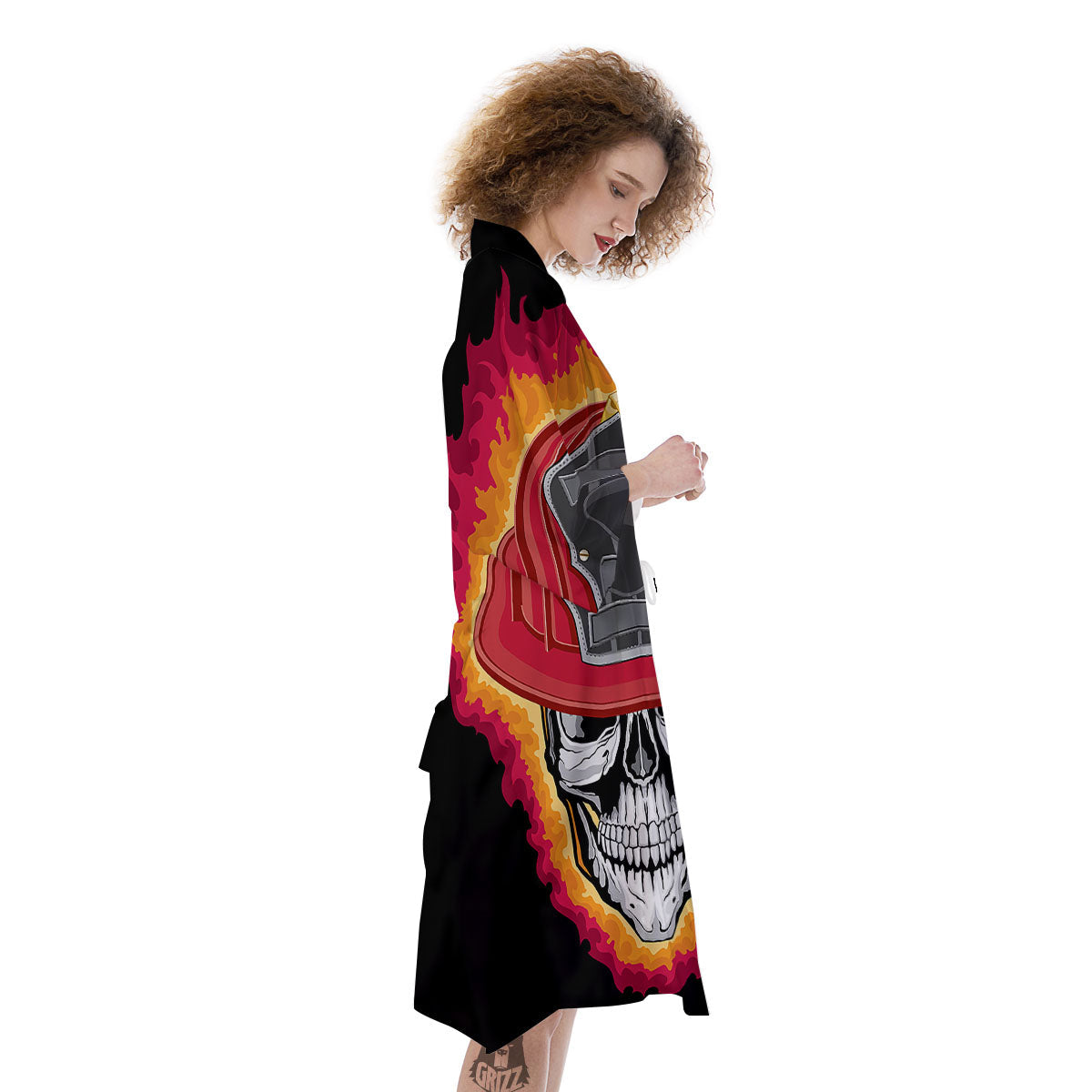 Firefighter Skull Flaming Print Kimono-grizzshop