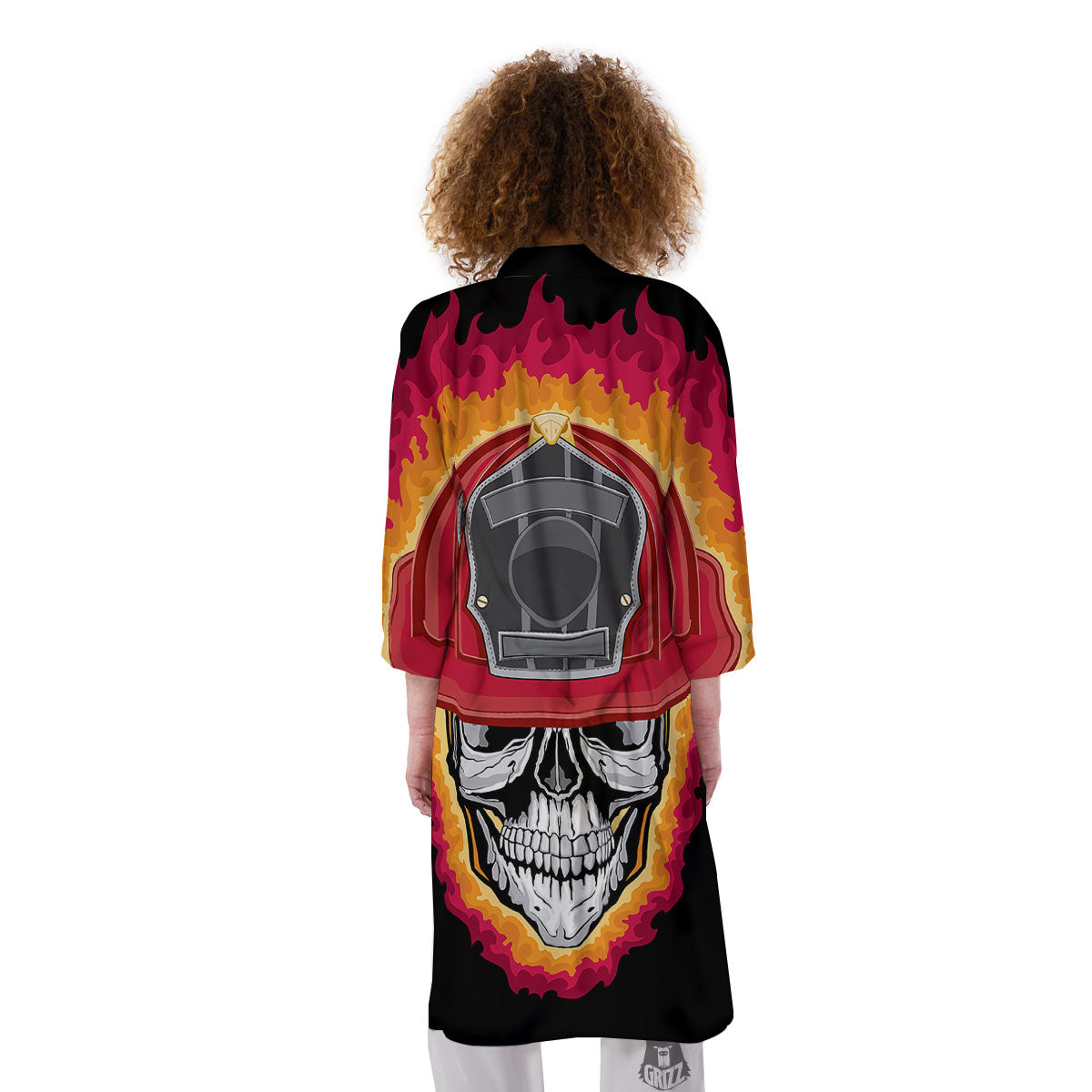 Firefighter Skull Flaming Print Kimono-grizzshop