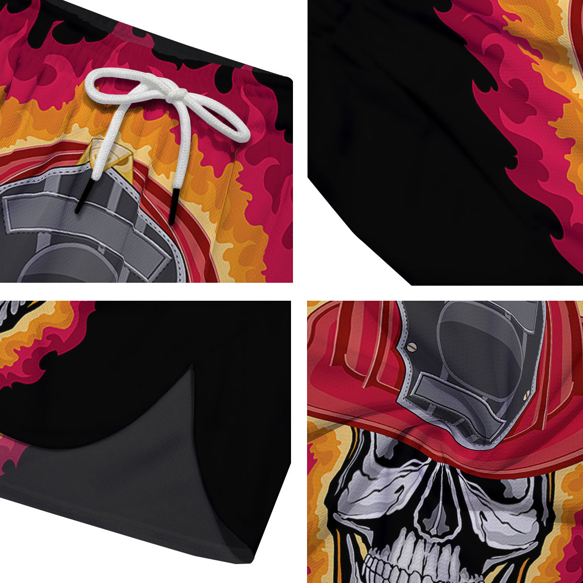 Firefighter Skull Flaming Print Men's Running Shorts-grizzshop