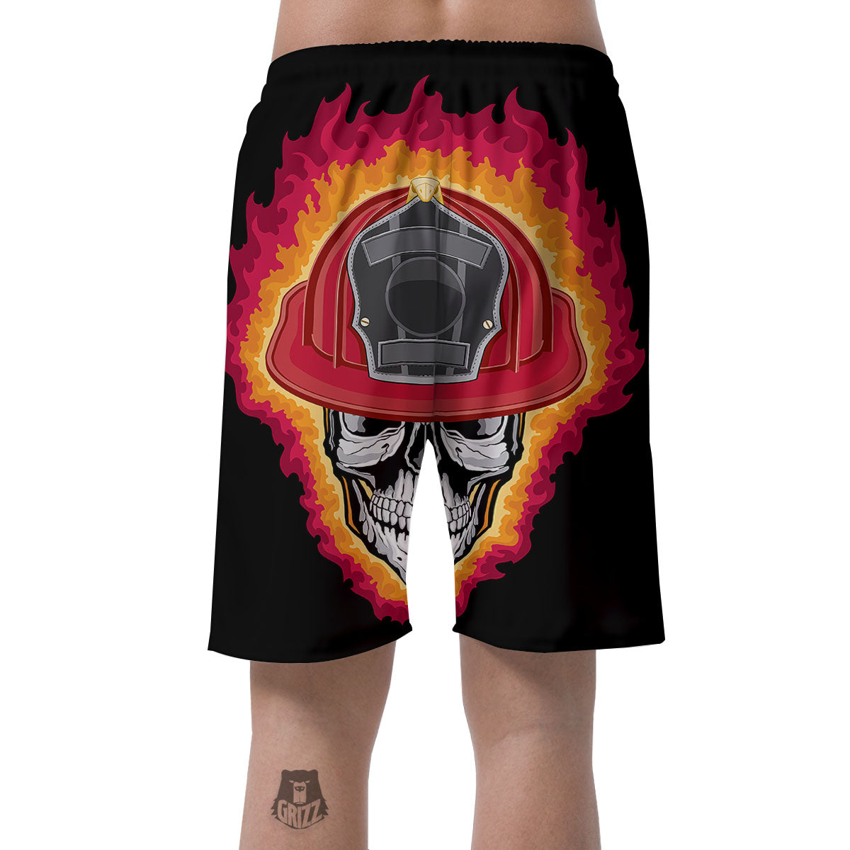 Firefighter Skull Flaming Print Men's Shorts-grizzshop