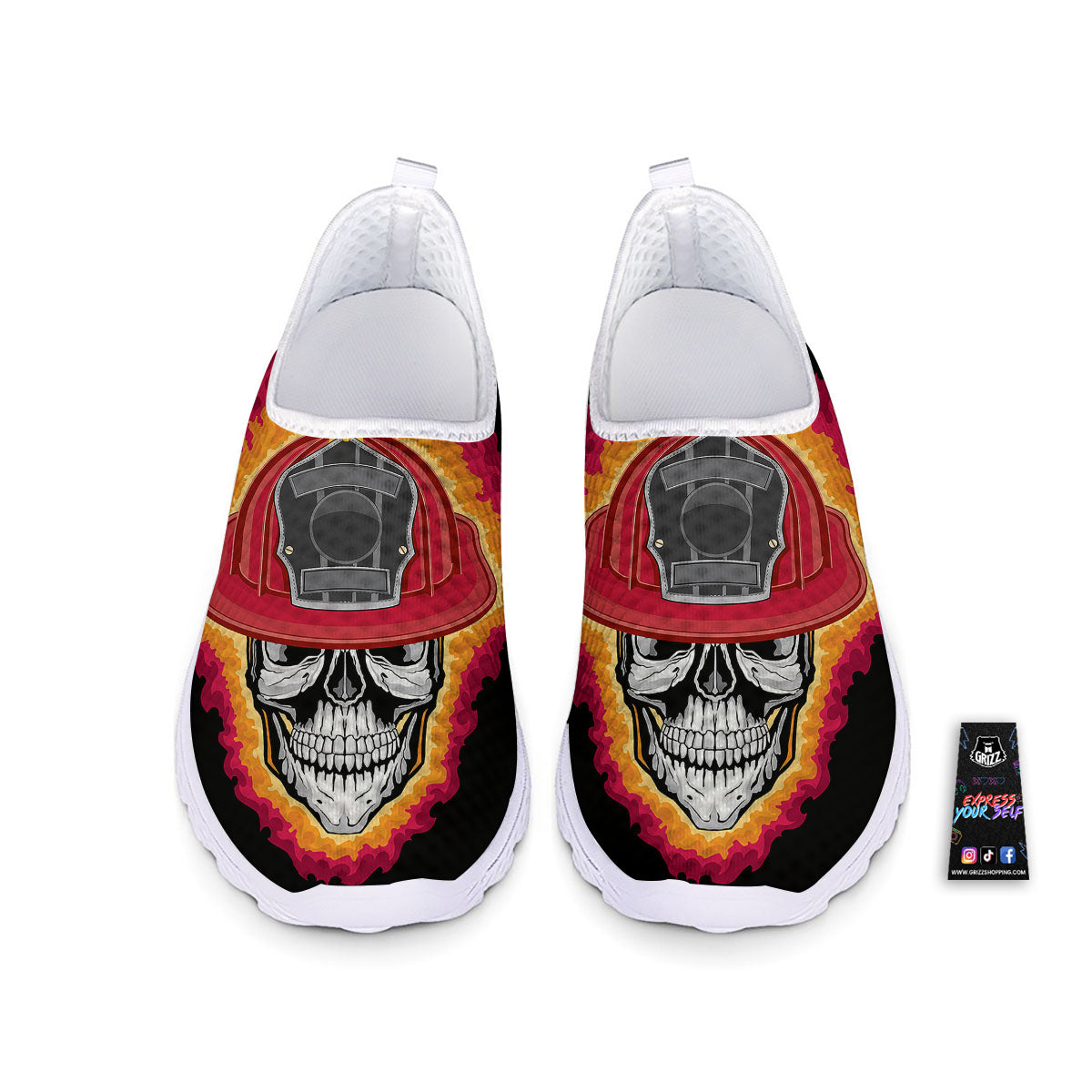 Firefighter Skull Flaming Print Nurse Shoes-grizzshop