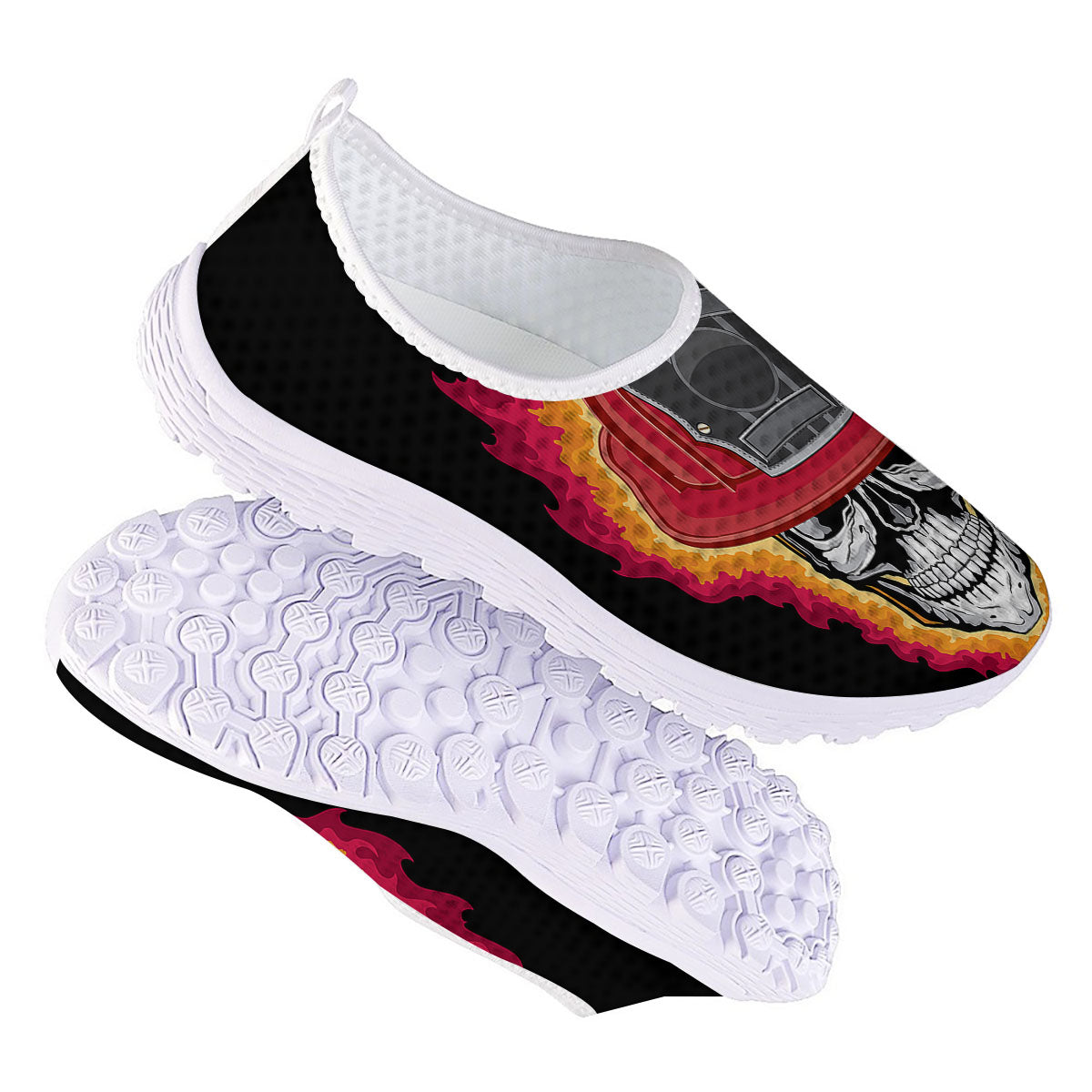 Firefighter Skull Flaming Print Nurse Shoes-grizzshop