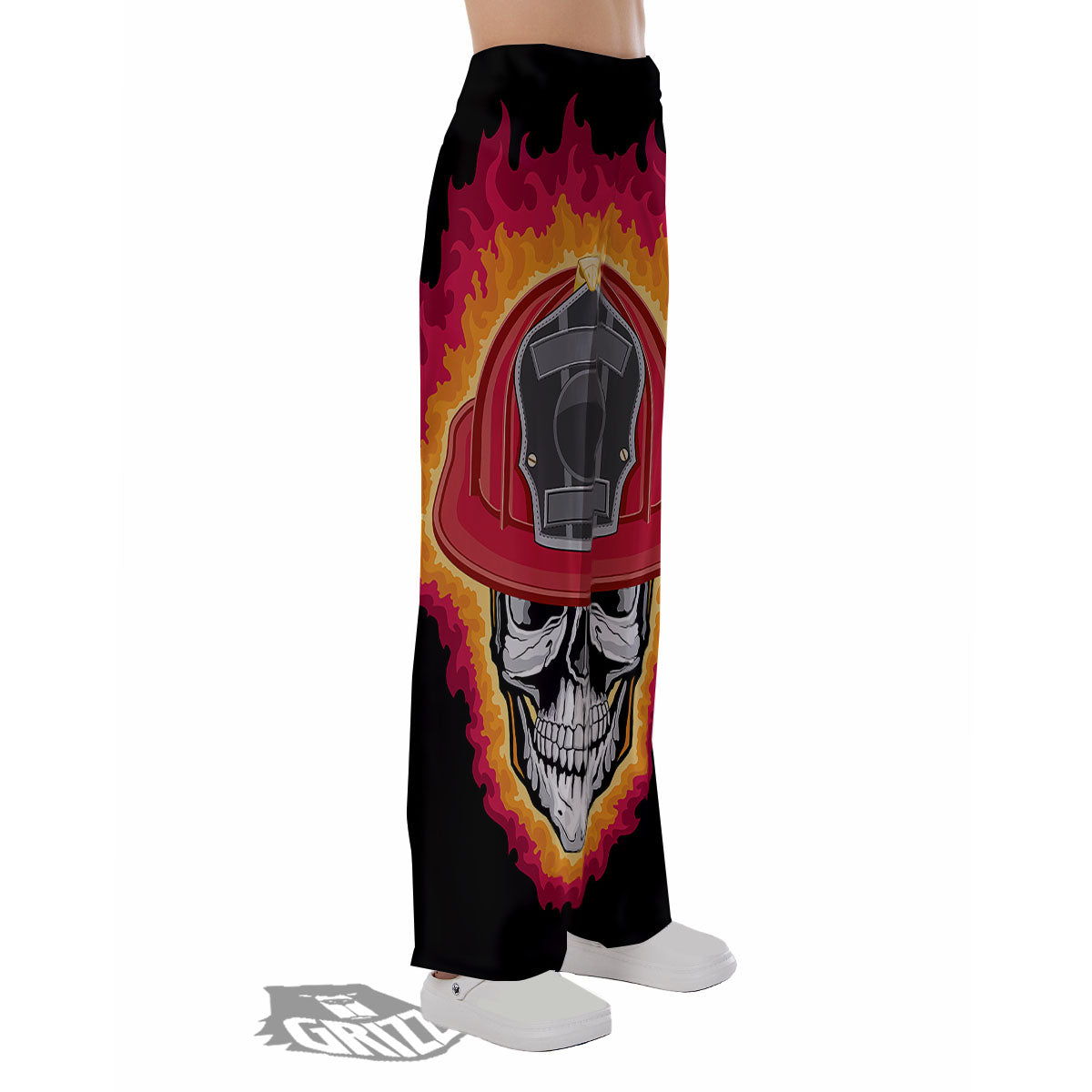 Firefighter Skull Flaming Print Pajama Pants-grizzshop