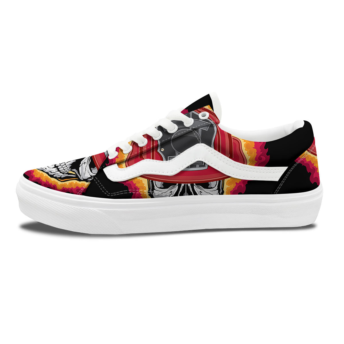 Firefighter Skull Flaming Print Skate Shoes-grizzshop