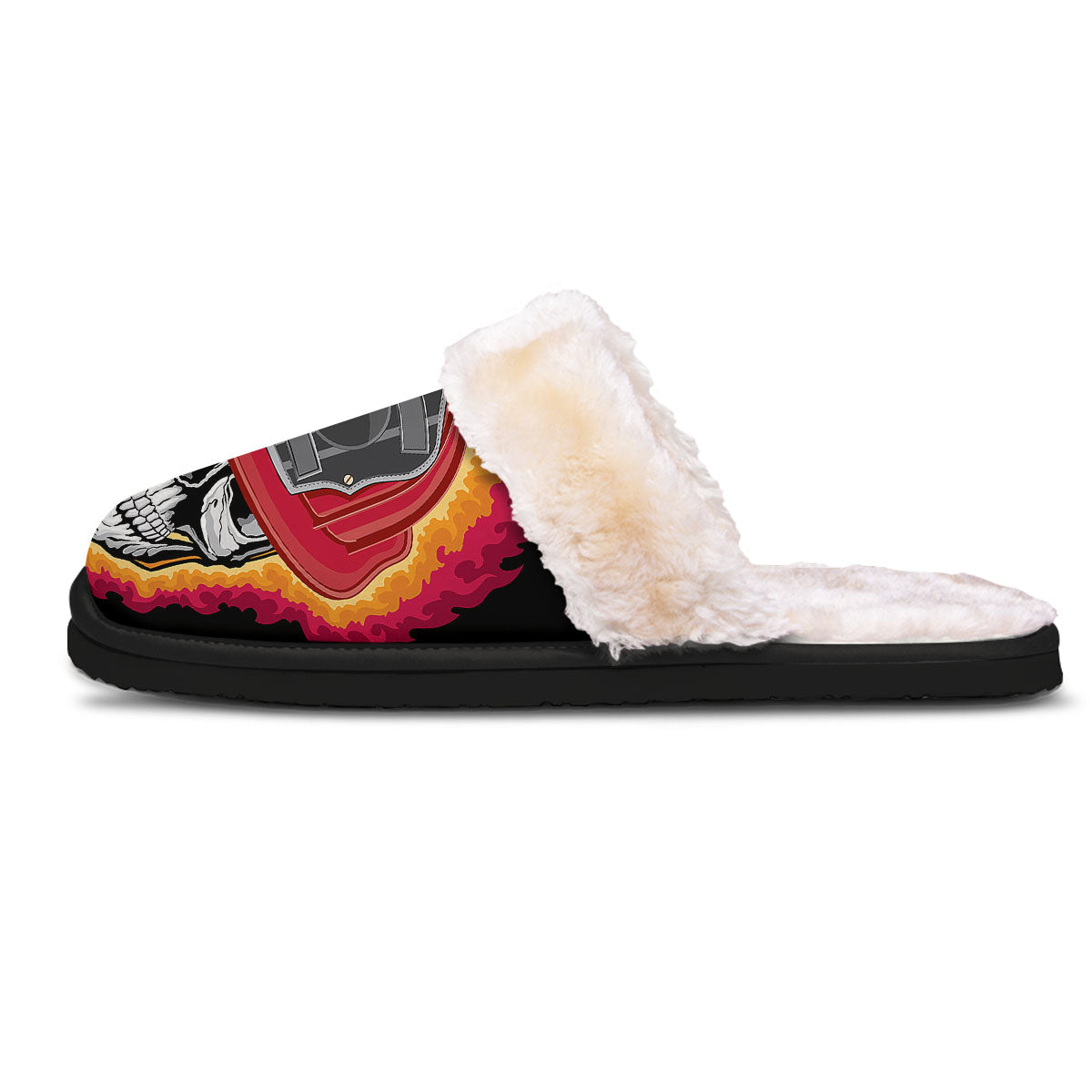 Firefighter Skull Flaming Print Slippers-grizzshop