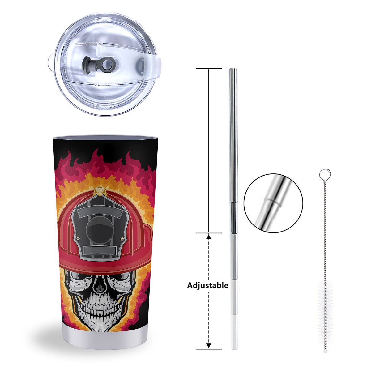Firefighter Skull Flaming Print Tumbler-grizzshop