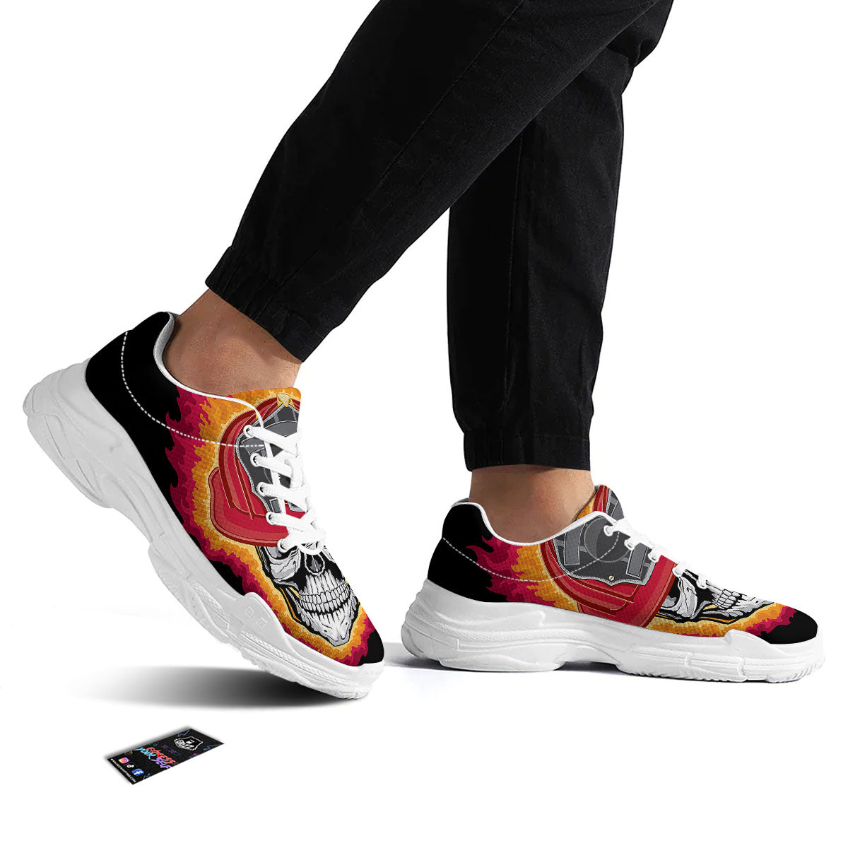 Firefighter Skull Flaming Print White Chunky Shoes-grizzshop