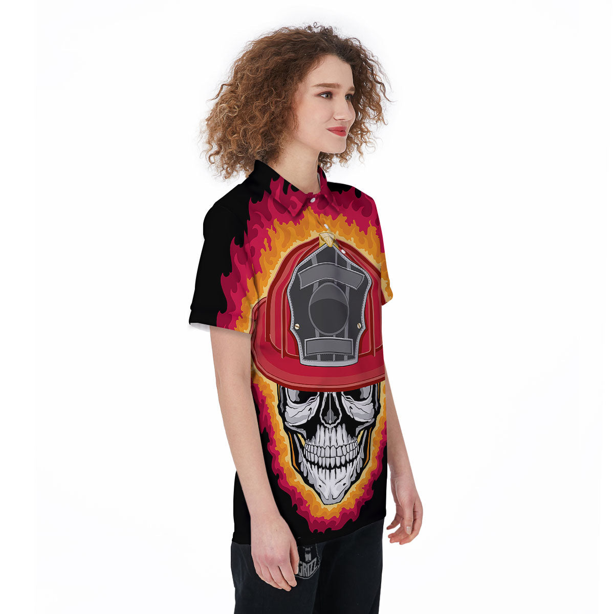 Firefighter Skull Flaming Print Women's Golf Shirts-grizzshop