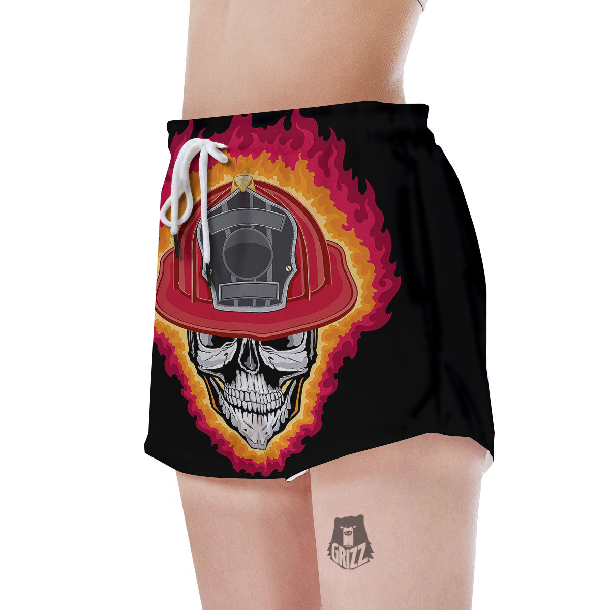 Firefighter Skull Flaming Print Women's Shorts-grizzshop