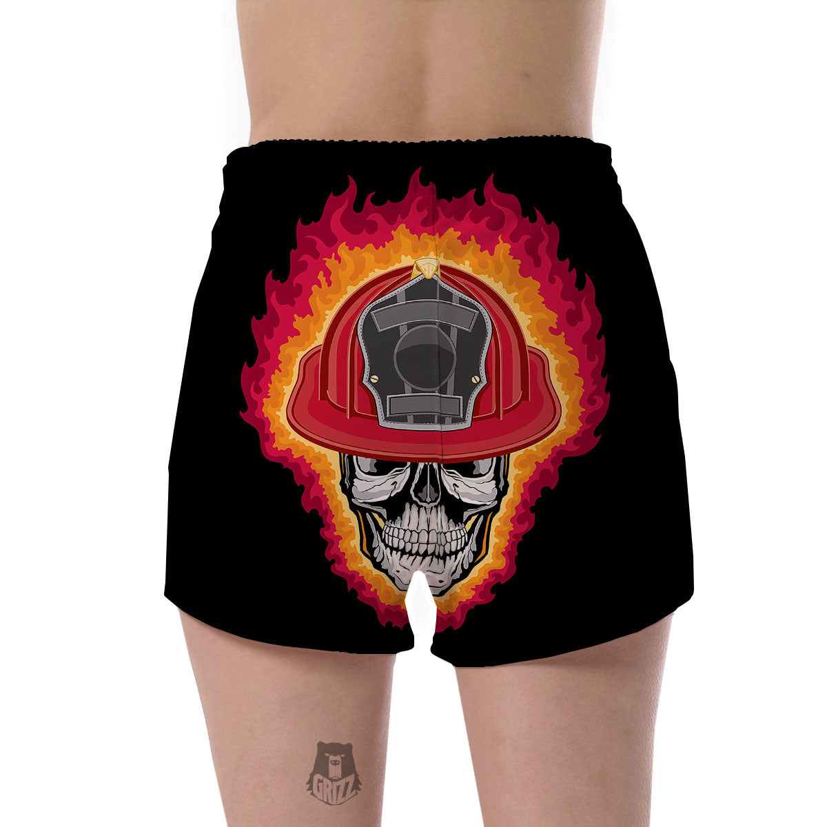 Firefighter Skull Flaming Print Women's Shorts-grizzshop