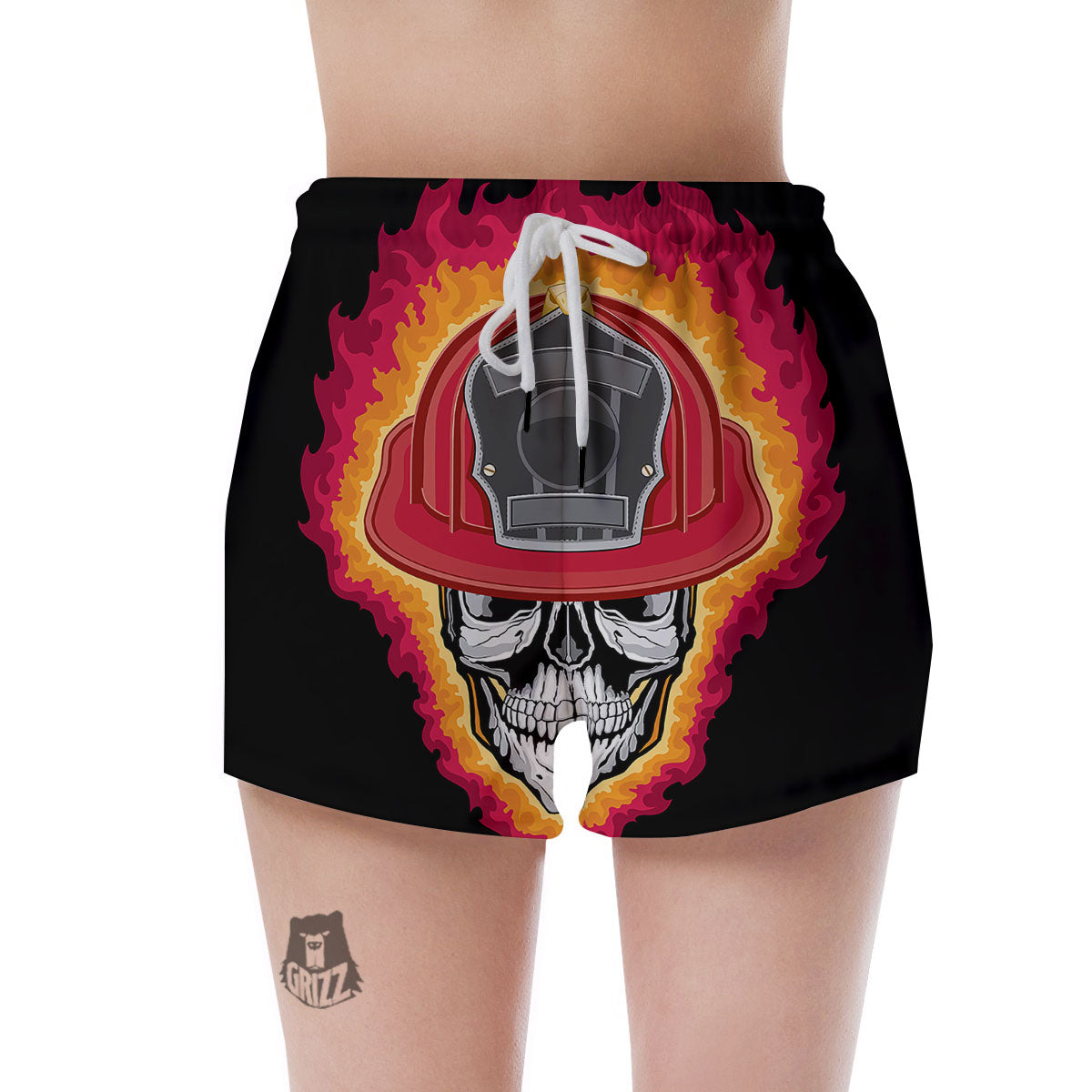 Firefighter Skull Flaming Print Women's Shorts-grizzshop