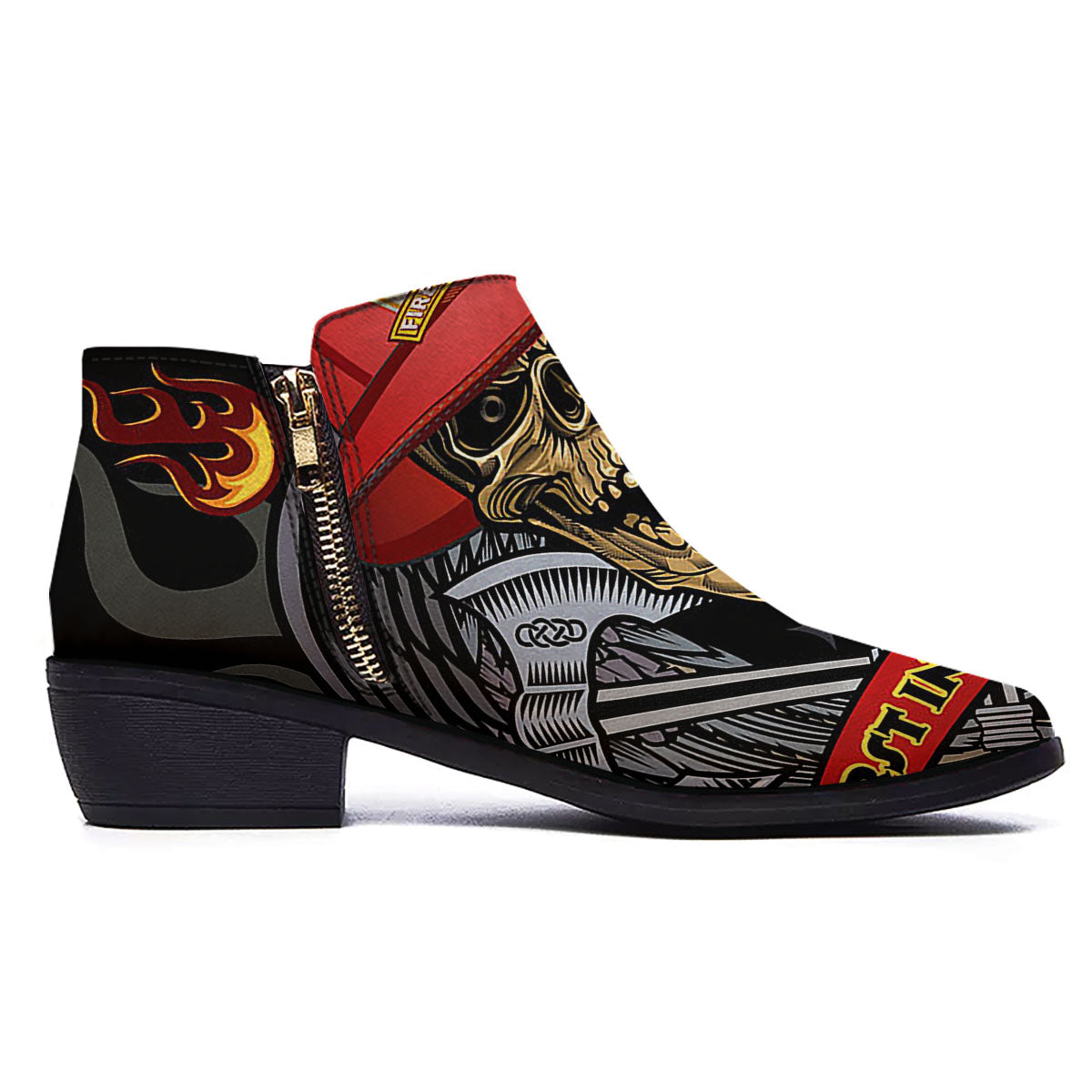 Firefighter Volunteer Print Ankle Boots-grizzshop