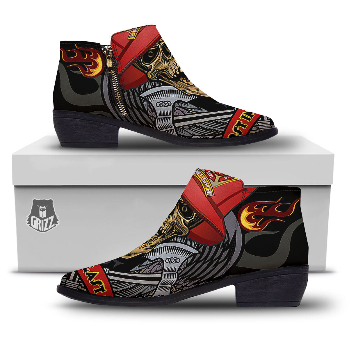 Firefighter Volunteer Print Ankle Boots-grizzshop