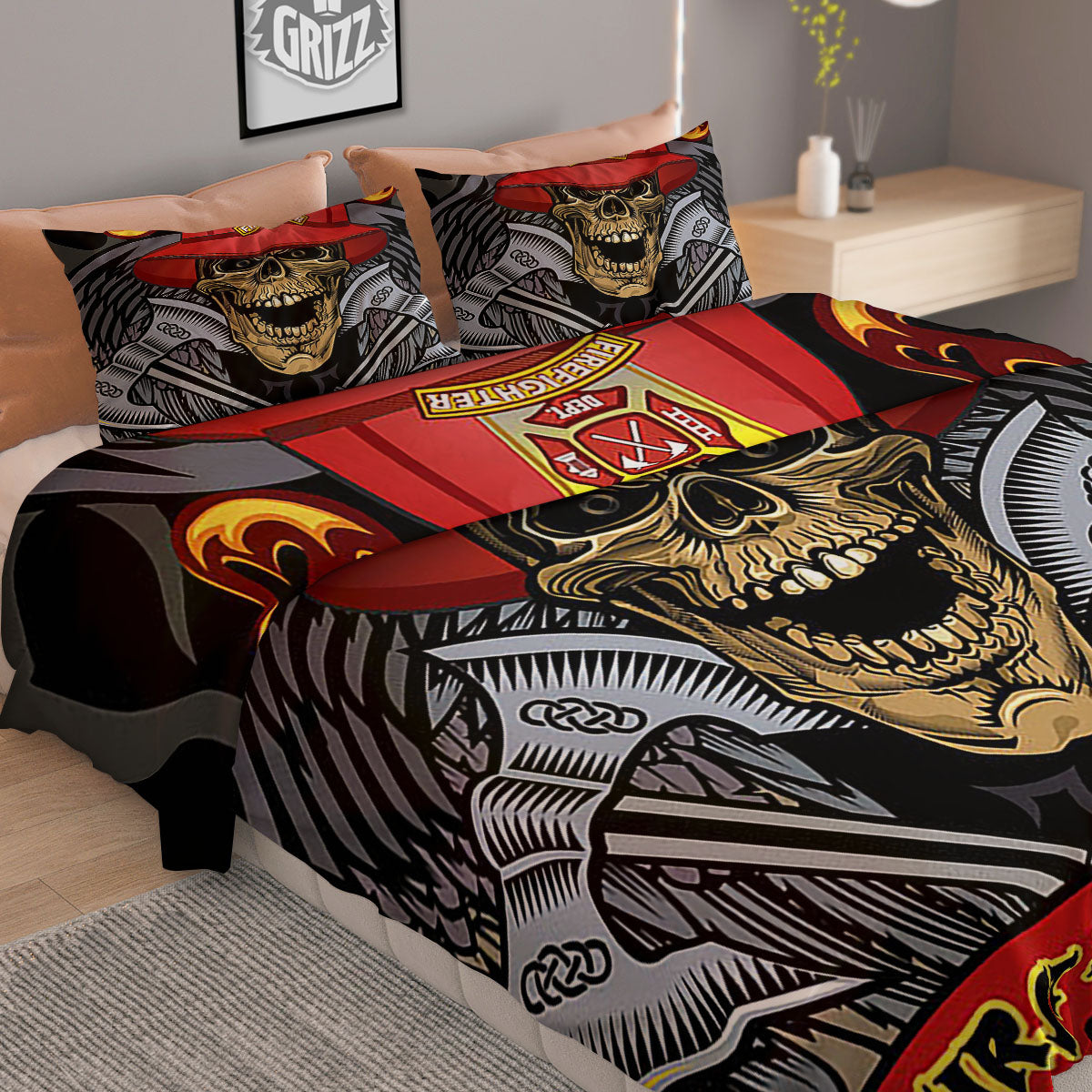 Firefighter Volunteer Print Duvet Cover Bedding Set