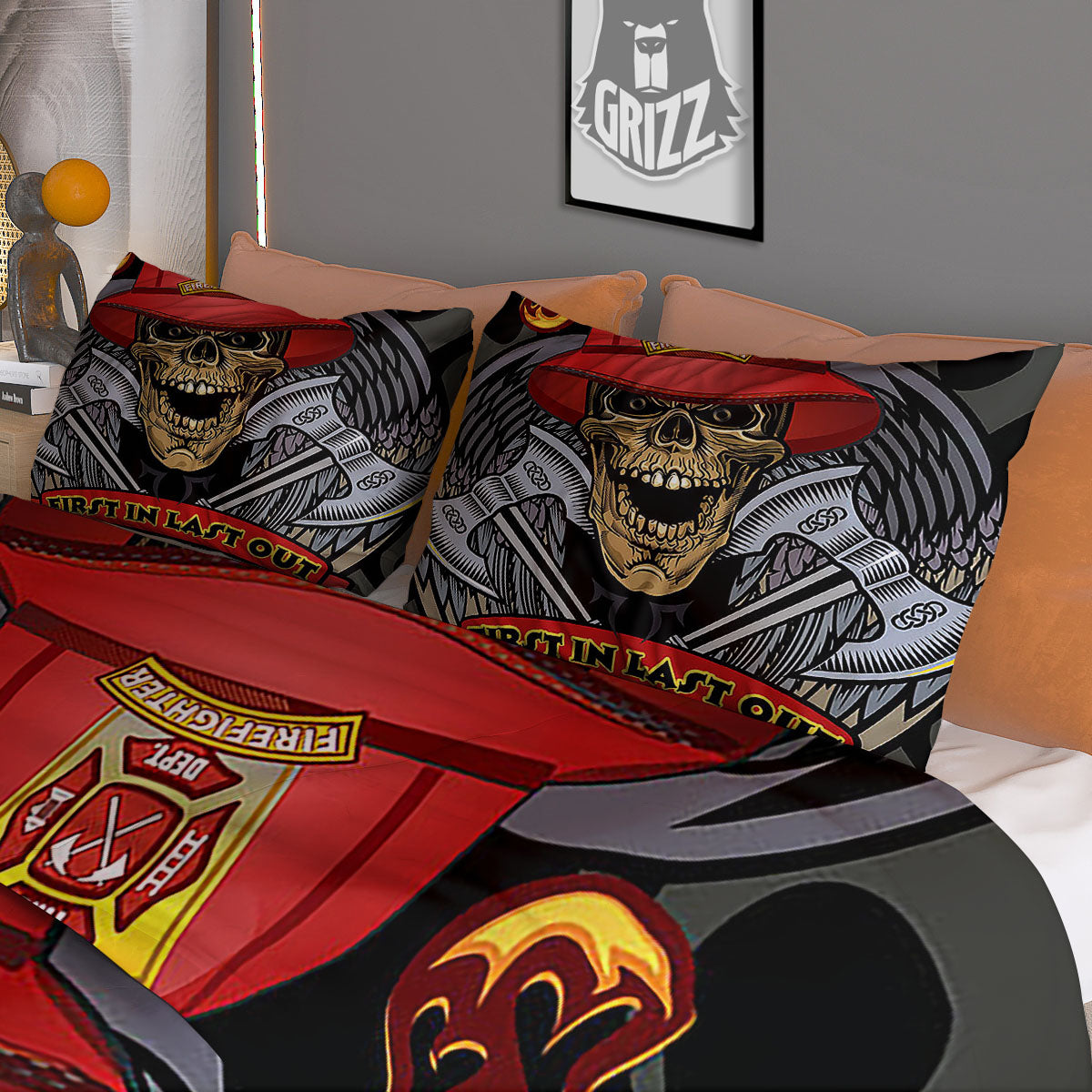 Firefighter Volunteer Print Duvet Cover Bedding Set