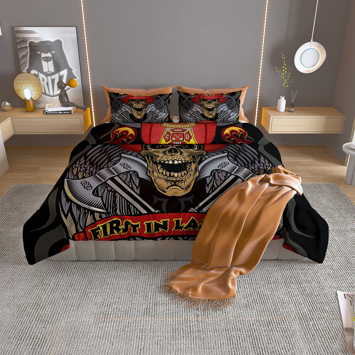 Firefighter Volunteer Print Duvet Cover Bedding Set