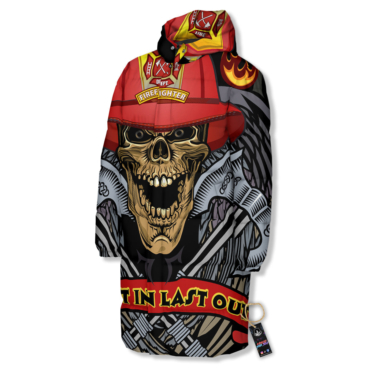 Firefighter Volunteer Print Long Down Jacket-grizzshop