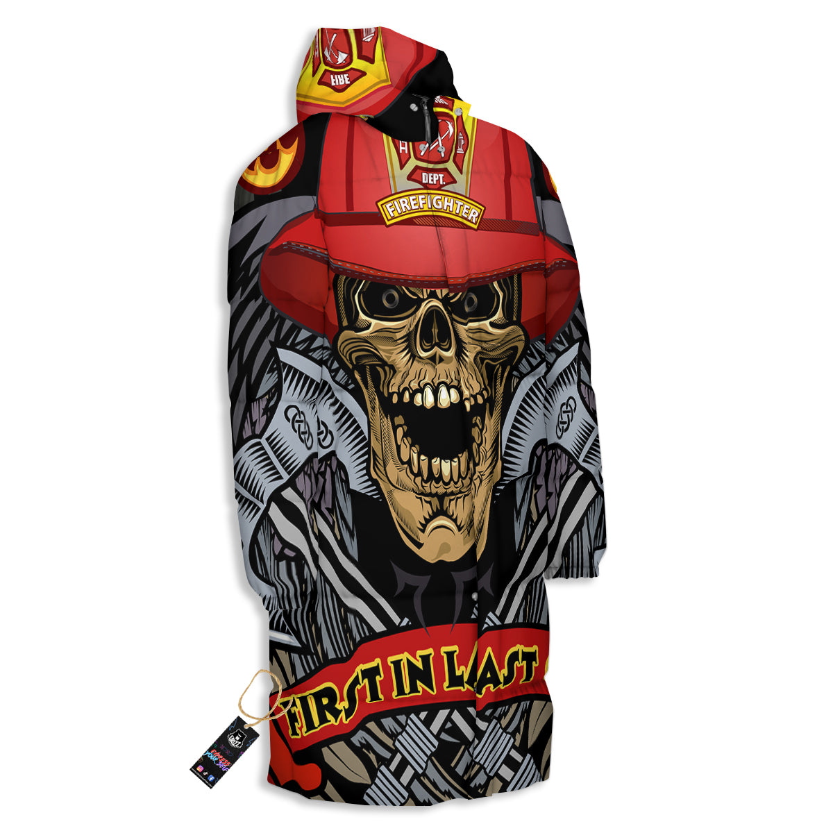 Firefighter Volunteer Print Long Down Jacket-grizzshop