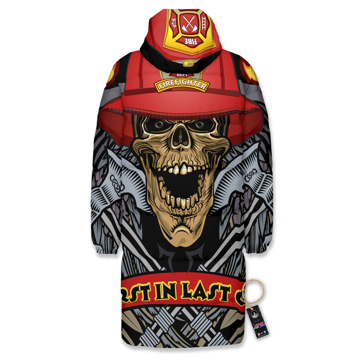 Firefighter Volunteer Print Long Down Jacket-grizzshop