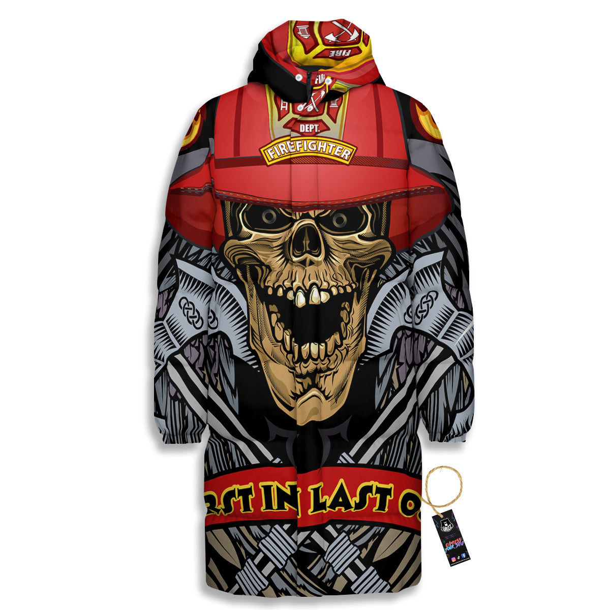 Firefighter Volunteer Print Long Down Jacket-grizzshop