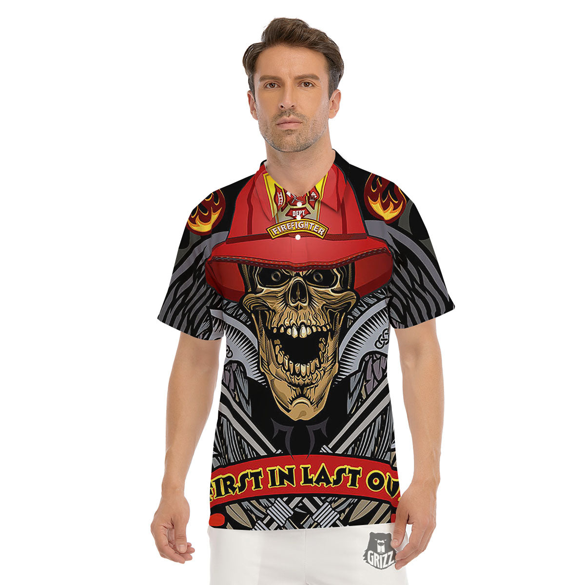 Firefighter Volunteer Print Men's Golf Shirts-grizzshop