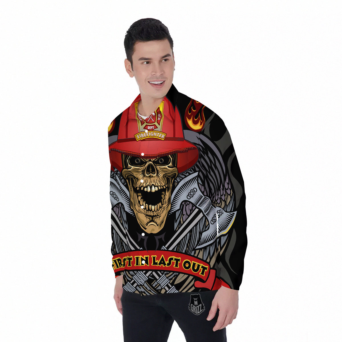Firefighter Volunteer Print Men's Long Sleeve Shirts-grizzshop