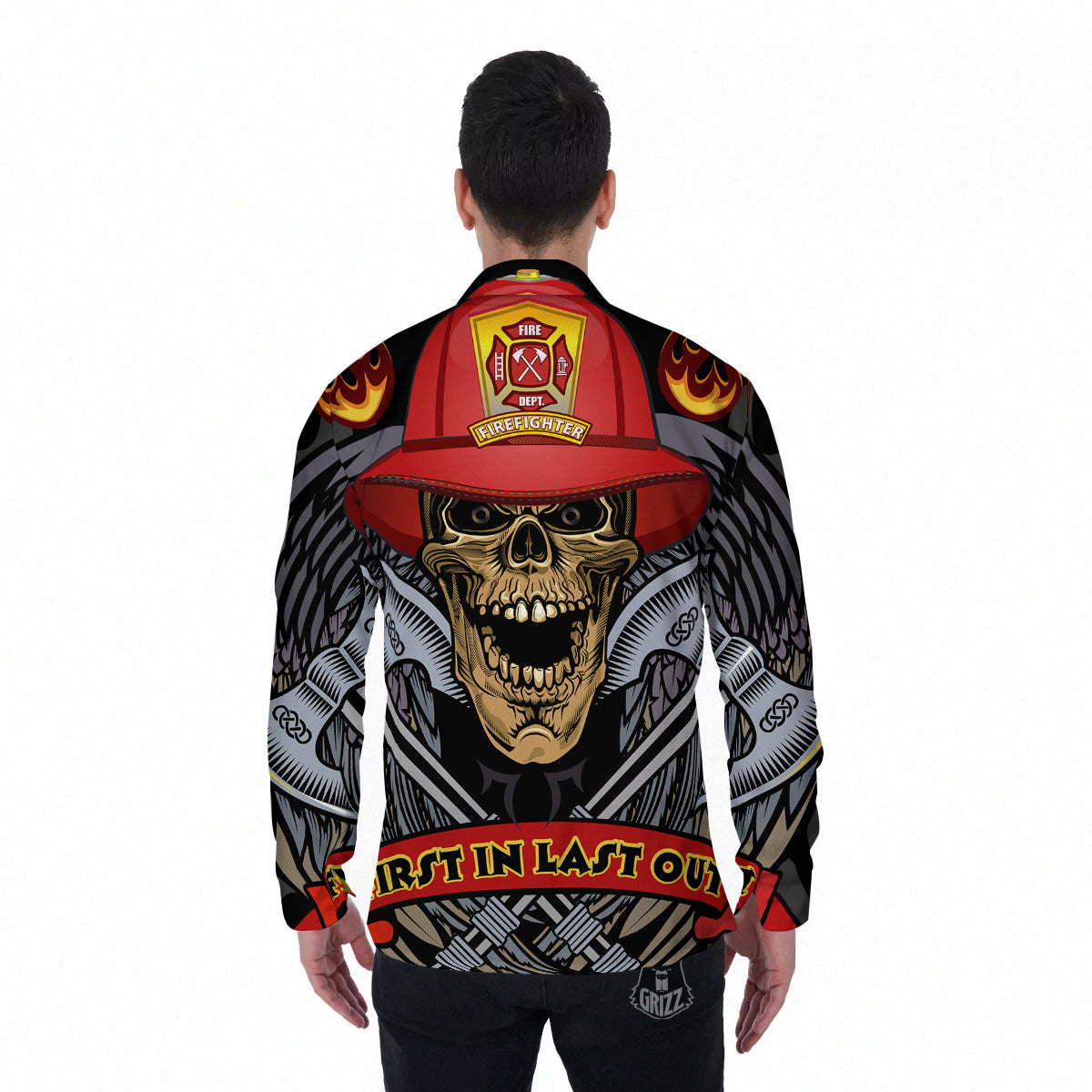 Firefighter Volunteer Print Men's Long Sleeve Shirts-grizzshop