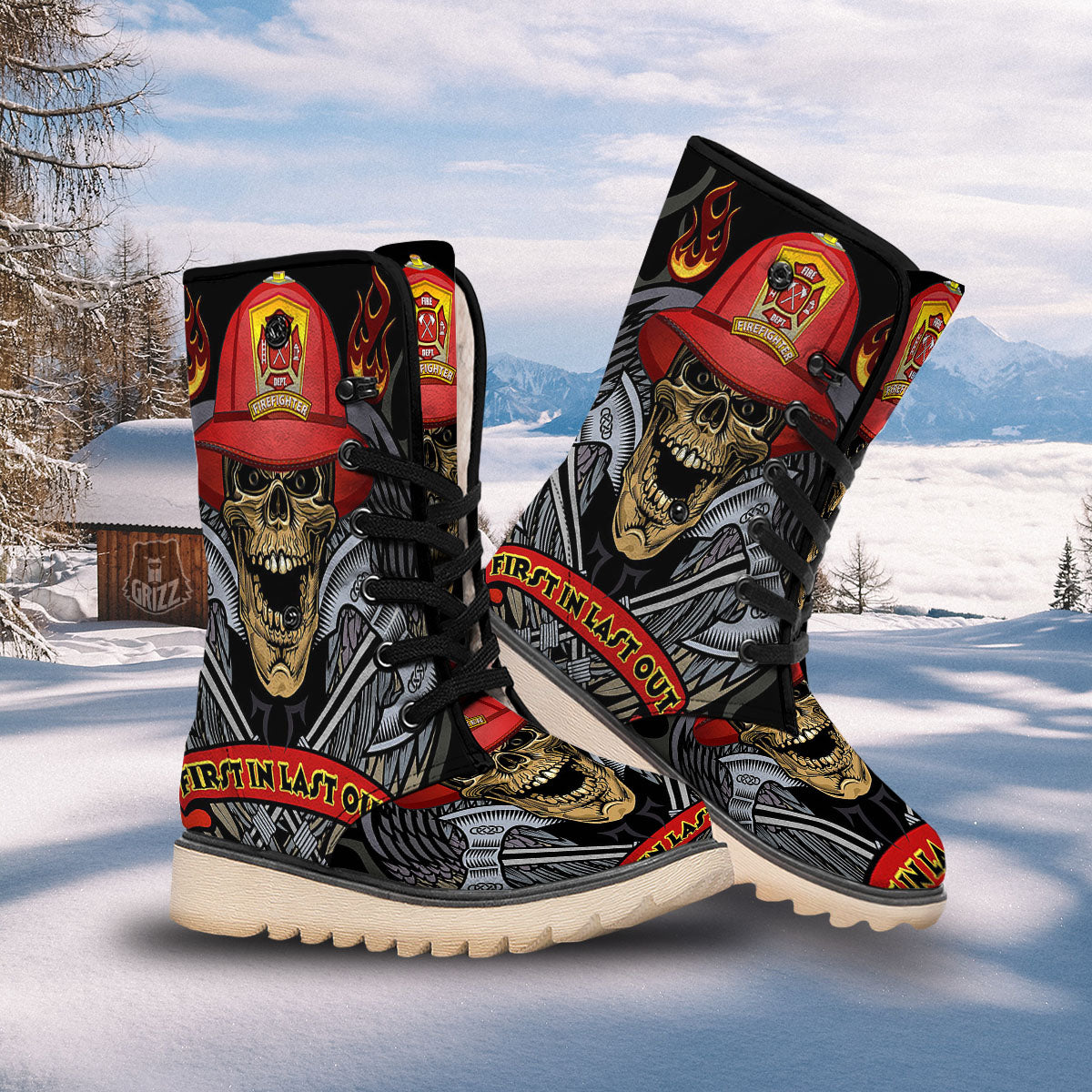 Firefighter Volunteer Print Snow Boots-grizzshop