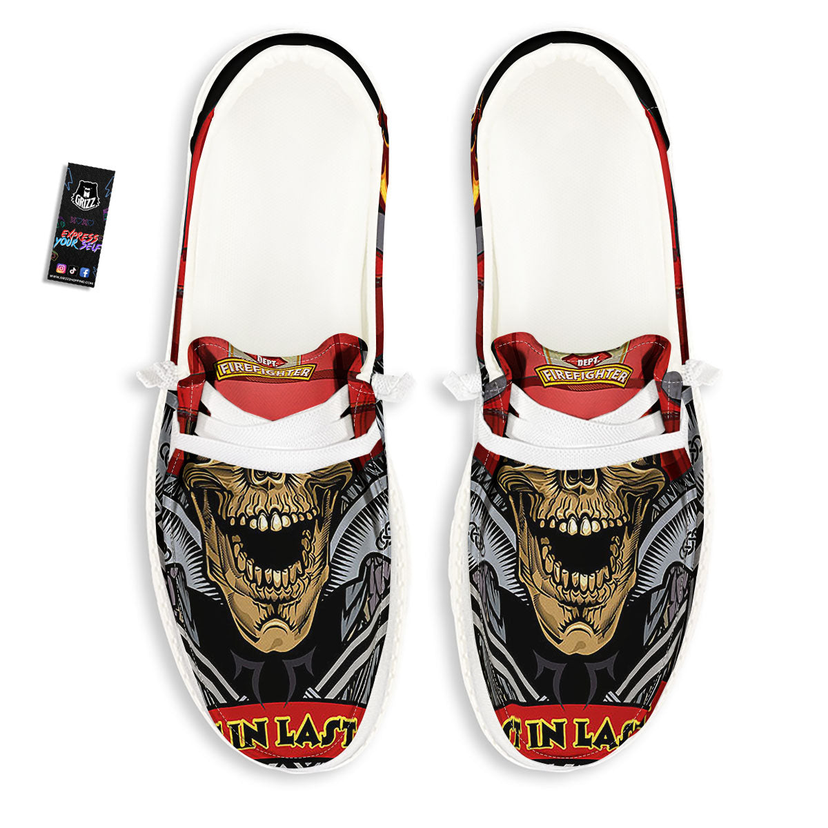 Firefighter Volunteer Print White Loafers-grizzshop