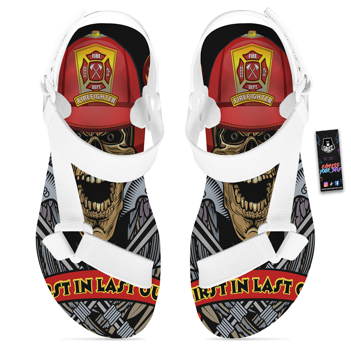 Firefighter Volunteer Print White Open Toe Sandals-grizzshop