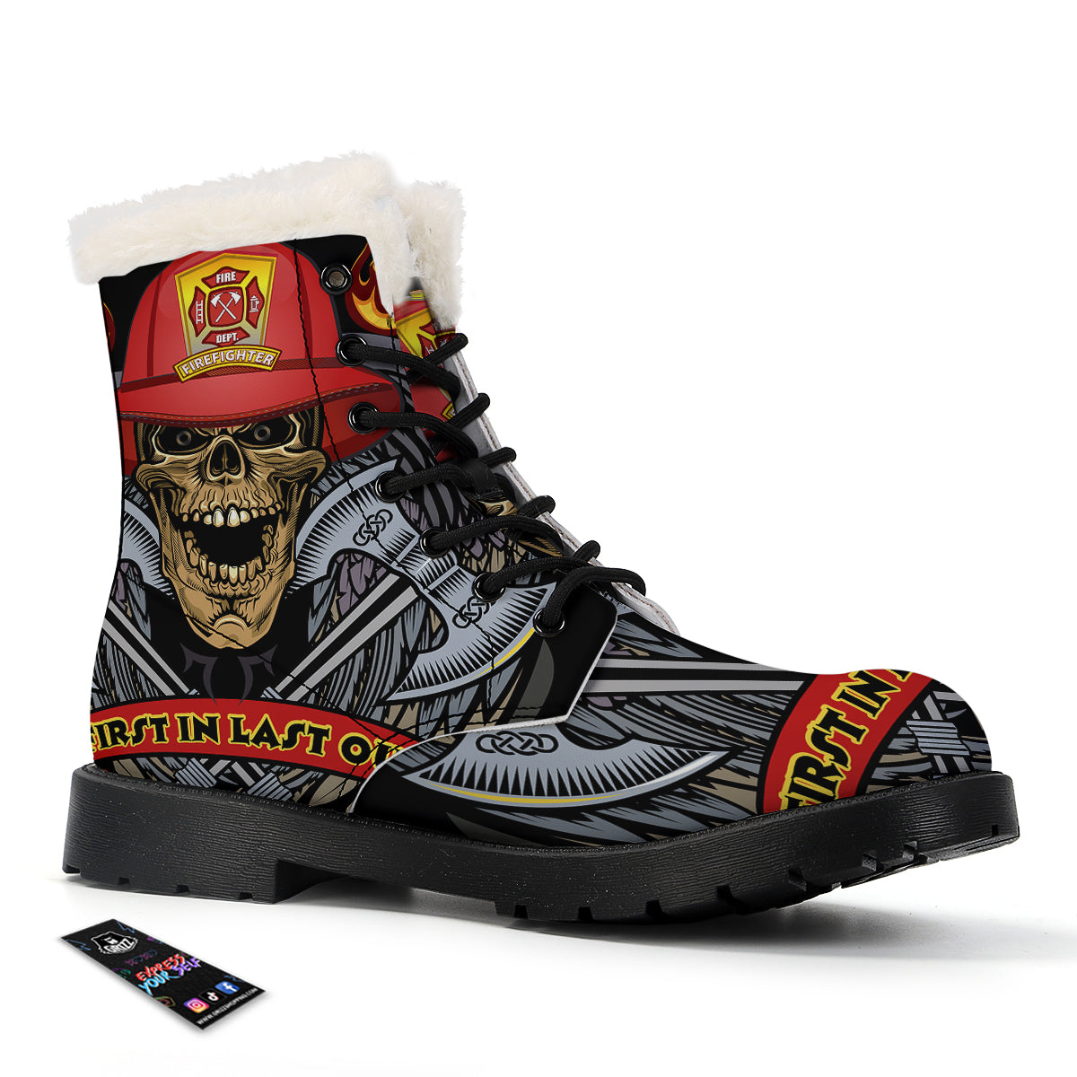 Firefighter Volunteer Print Winter Boots-grizzshop