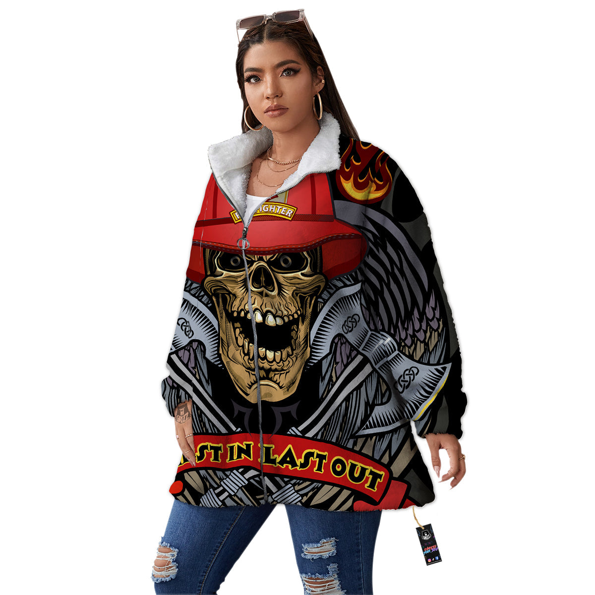 Firefighter Volunteer Print Women's Sherpa Jacket-grizzshop