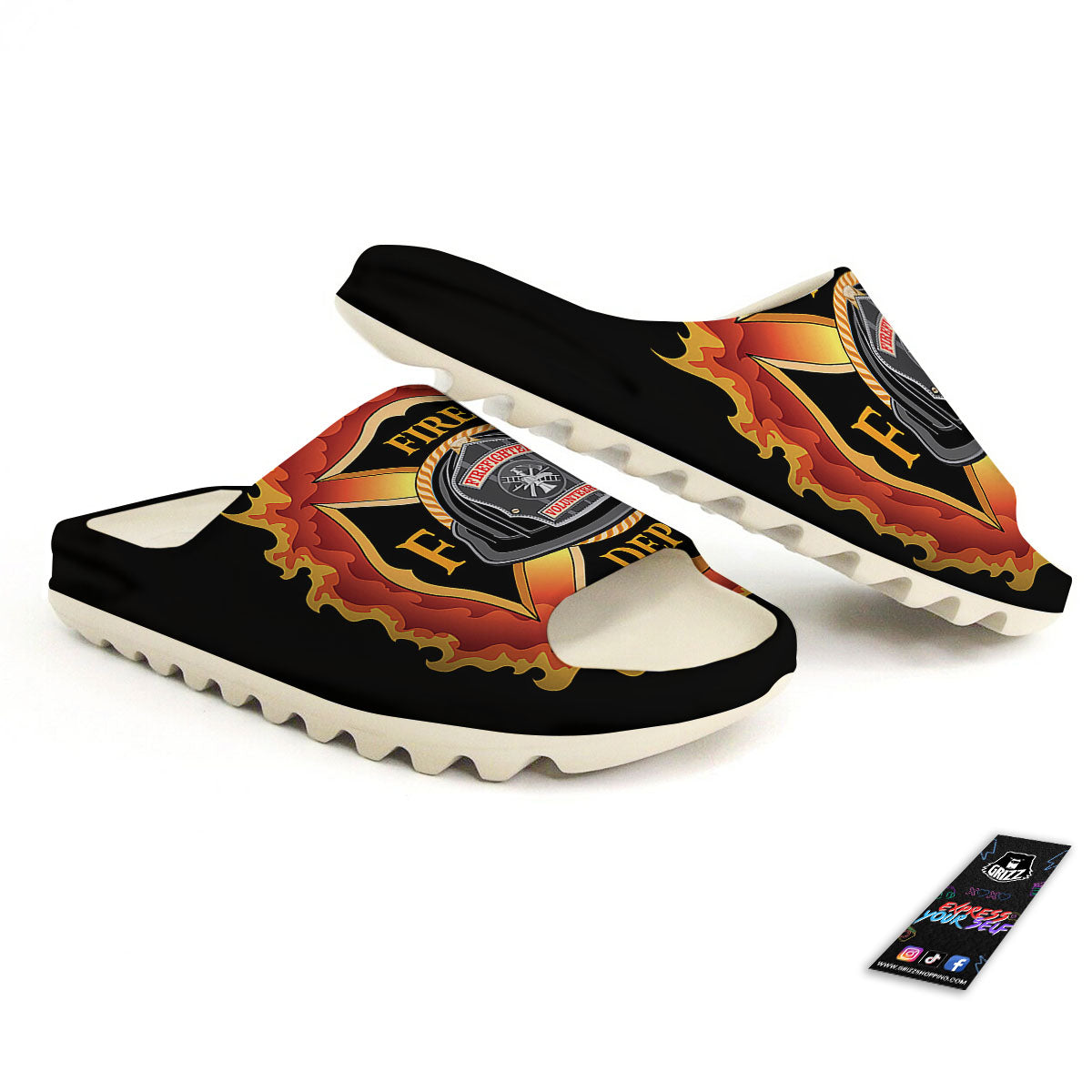 Firefighter Emblem Flaming Print Sandals-grizzshop