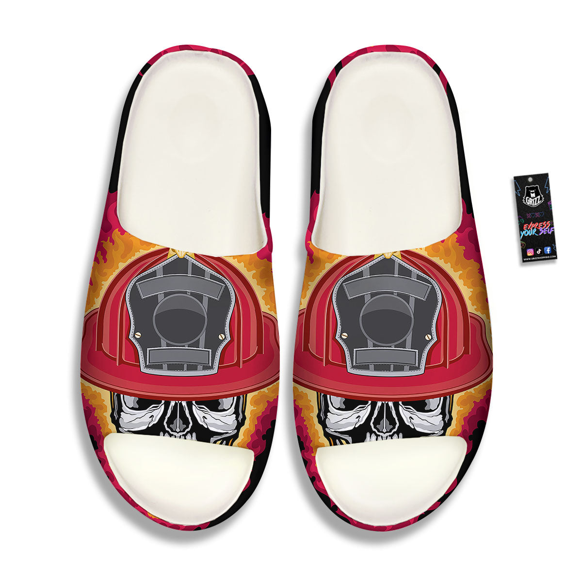 Firefighter Skull Flaming Print Sandals-grizzshop