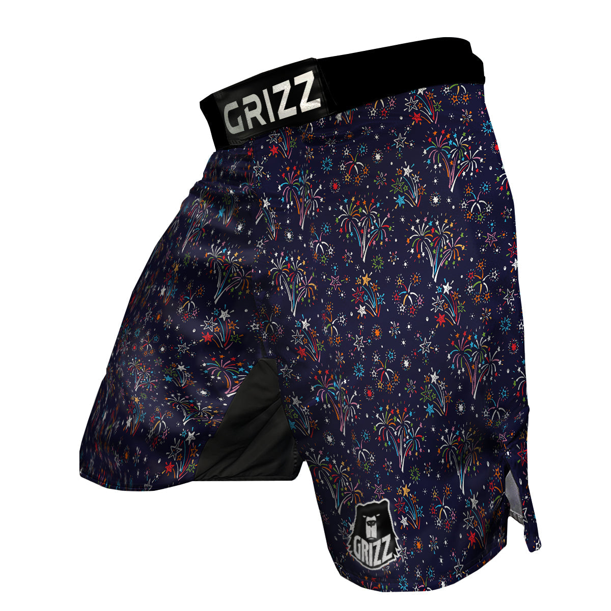 Firework Black And Colorful Print Pattern MMA Shorts-grizzshop
