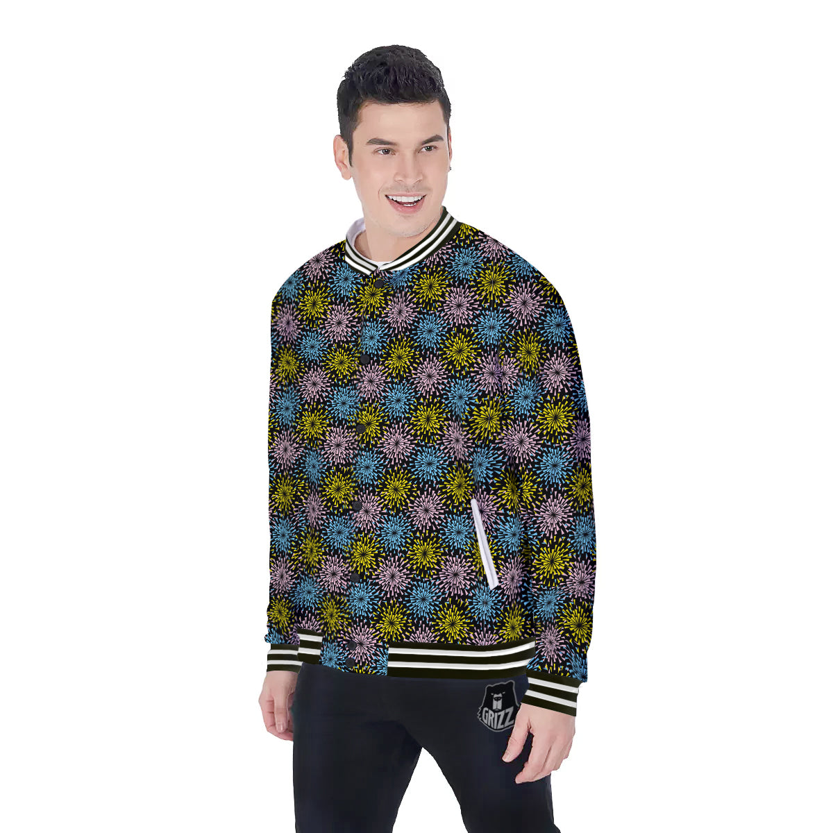 Fireworks Flowers Abstract Print Pattern Baseball Jacket-grizzshop
