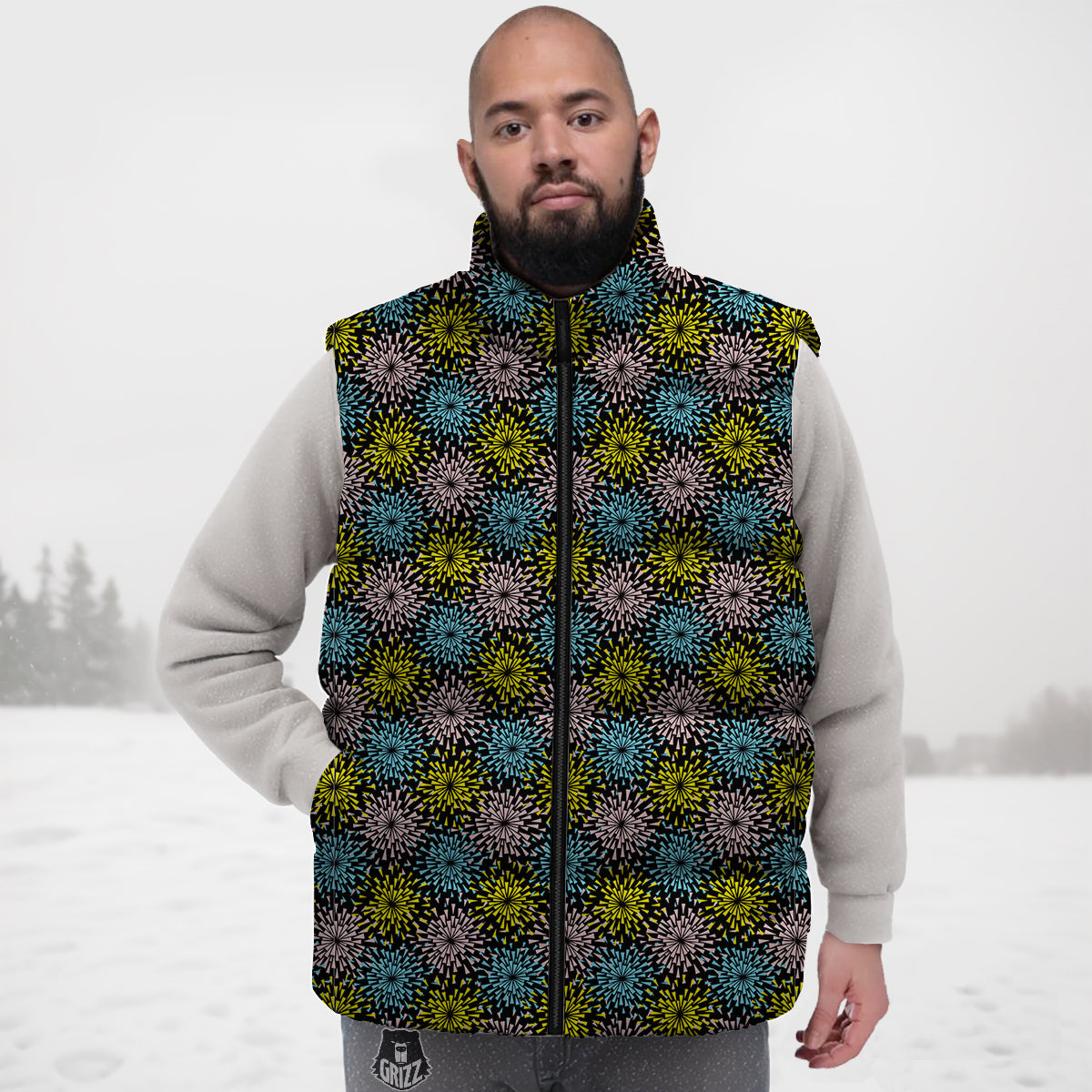 Fireworks Flowers Abstract Print Pattern Down Vest-grizzshop