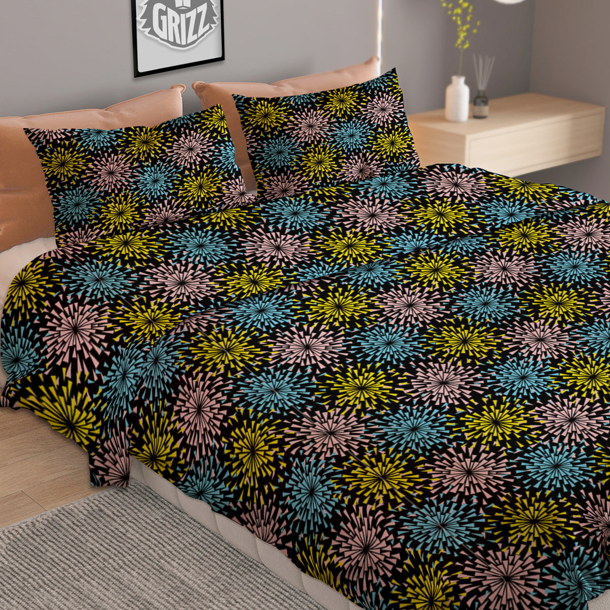 Fireworks Flowers Abstract Print Pattern Duvet Cover Bedding Set-grizzshop