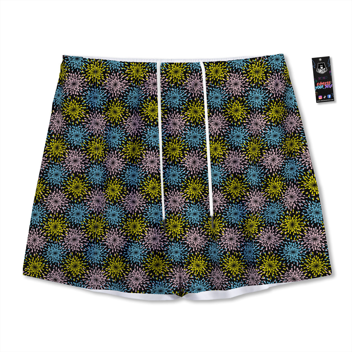 Fireworks Flowers Abstract Print Pattern Mesh Shorts-grizzshop