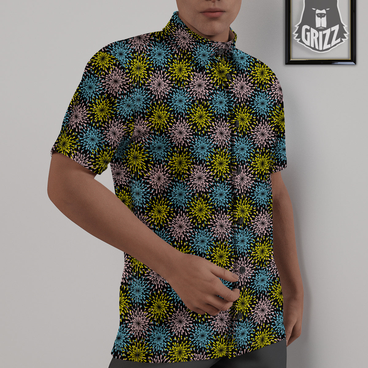 Fireworks Flowers Abstract Print Pattern Untucked Shirts-grizzshop